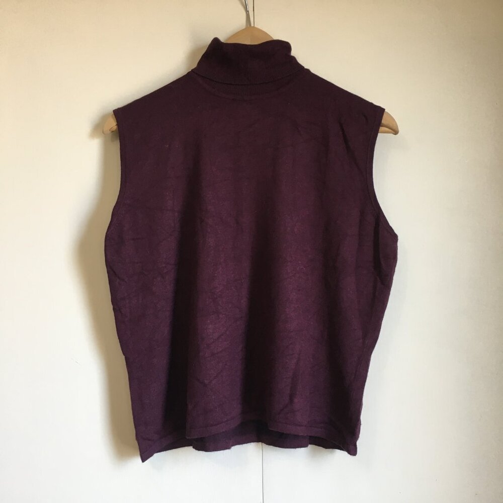 Danier Deep Plum Sleeveless Turtleneck Sweater Rayon Knit Corporate Chic Top XL